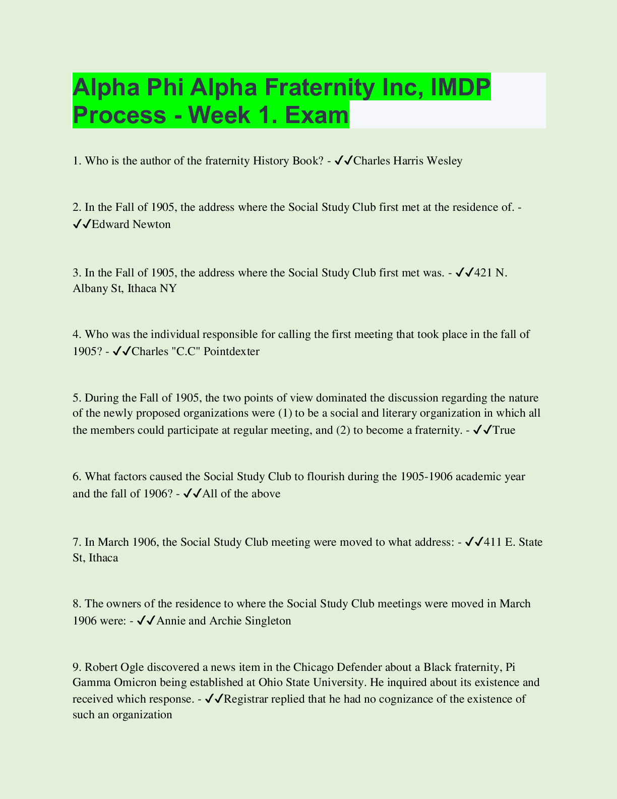 Recommended document preview for Alpha Phi Alpha Fraternity Inc, IMDP Process - Week 1. Exam | 85 Questions with 100% Correct Answers | Updated & Verified